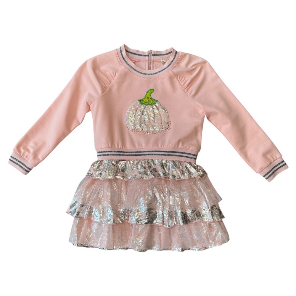 Truly Me Girls Peach Pumpkin Dress Silver Ruffle Layered Sparkle Tutu Size 6 NWT